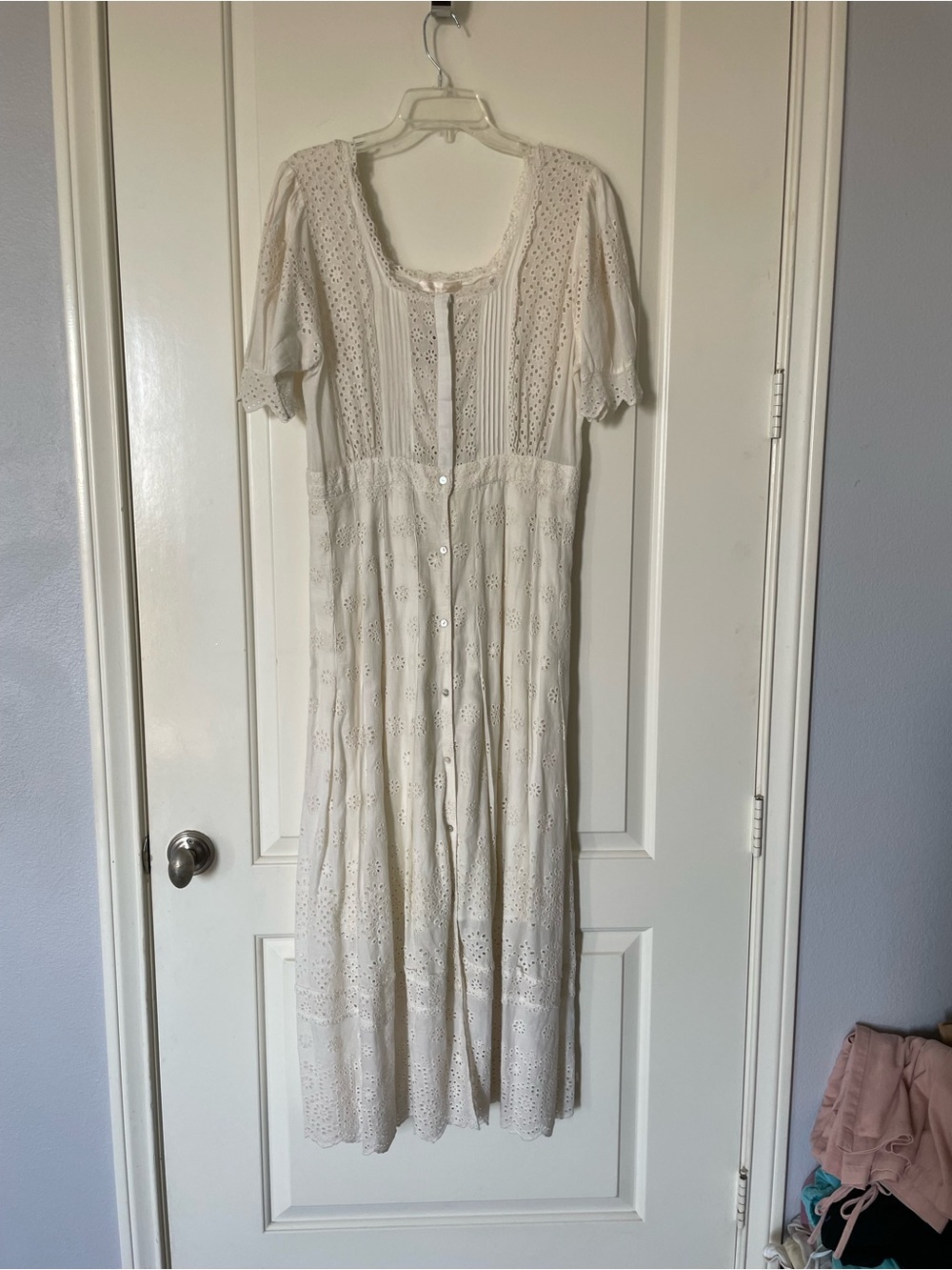 LoveShackFancy White Eyelet Button-Front Midi Dress